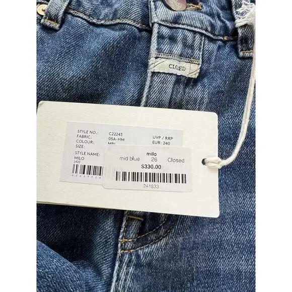 Closed Jean Milo Denim Jeans in Mid Blue High Waist Womens Size 26 NWT Raw Hem - Picture 5 of 14
